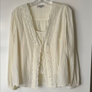 MADEWELL ♥️ Delicate Cream Lace Trim Long Sleeve Shirt and Tank Sz S